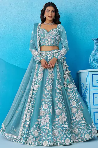 Seareen- Organza Heavy Beads with Sequins Embroidered Semi-Stitched Lehenga & Unstitched Blouse With Dupatta