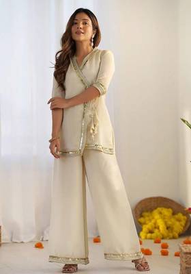 White wrap style kurta set 1