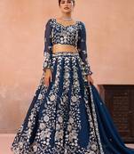 Blue- Organza Heavy Beads with Sequins Embroidered Semi-Stitched Lehenga & Unstitched Blouse With Dupatta