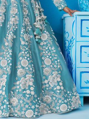 Seareen- Organza Heavy Beads with Sequins Embroidered Semi-Stitched Lehenga  & Unstitched Blouse With Dupatta 4