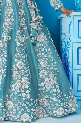 Seareen- Organza Heavy Beads with Sequins Embroidered Semi-Stitched Lehenga & Unstitched Blouse With Dupatta