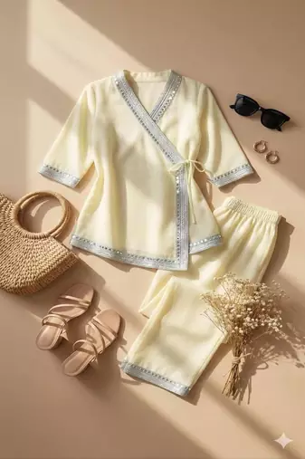 White wrap style kurta set