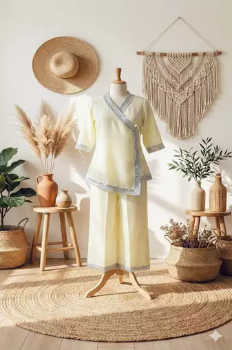 White wrap style kurta set