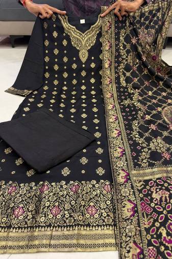 Black embroidered banarasi suit