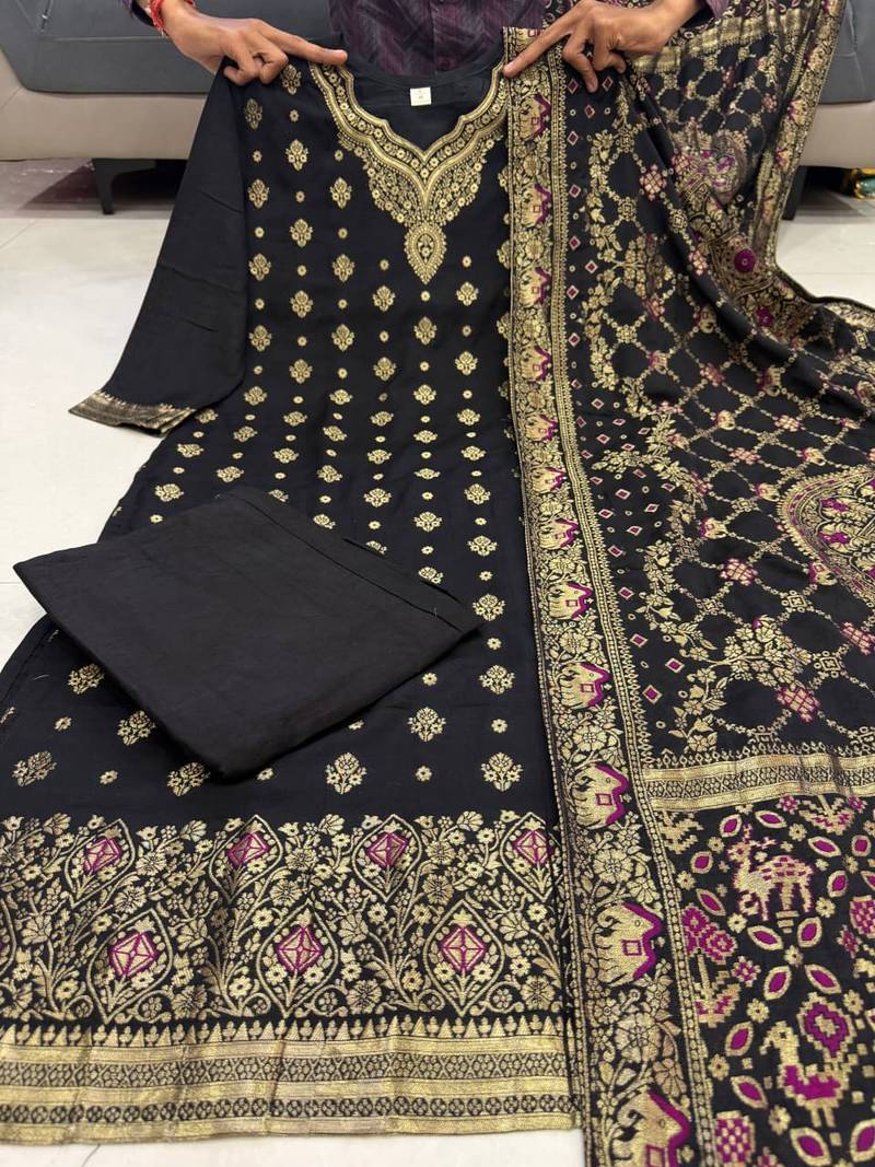 Black embroidered banarasi suit