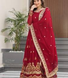 Traditional red embroidered anarkali dress with dupatta
