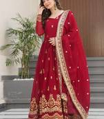 Traditional red embroidered anarkali dress with dupatta