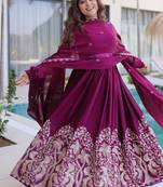 Wine festive anarkali suit with dupatta