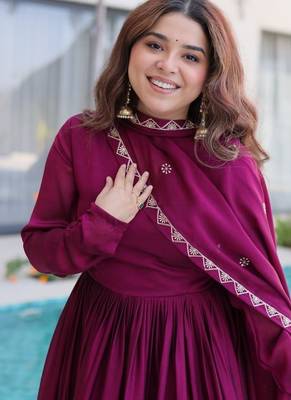 Wine festive anarkali suit with dupatta 2