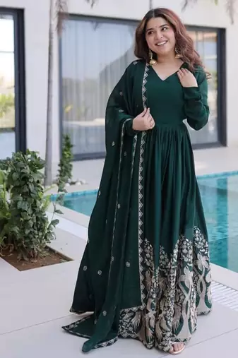 Dark green designer anarkali