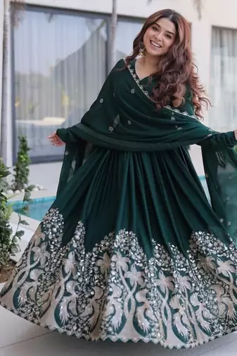 Dark green designer anarkali