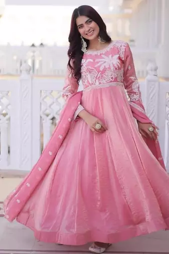 Pink anarkali suit