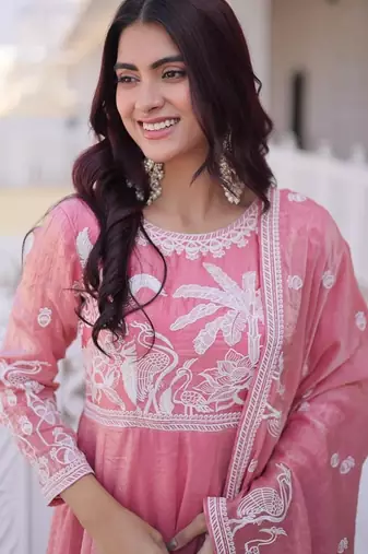 Pink anarkali suit