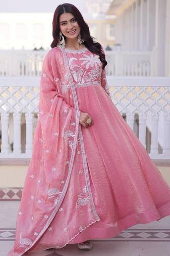 Pink anarkali suit
