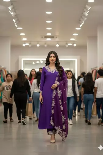 Purple embroidered kurta set