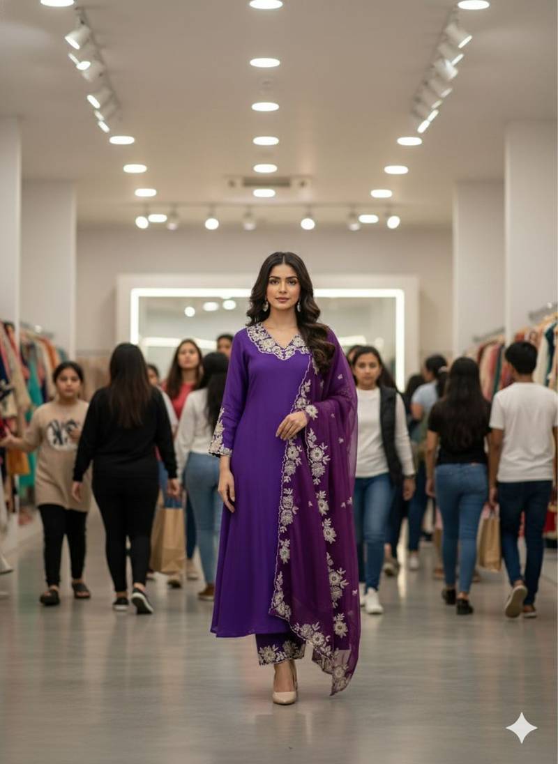 Purple embroidered kurta set