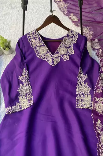 Purple embroidered kurta set