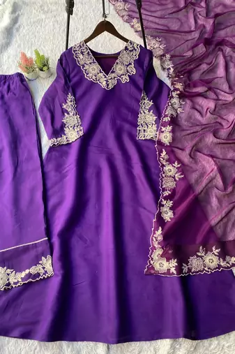Purple embroidered kurta set