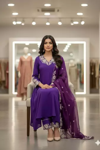Purple embroidered kurta set