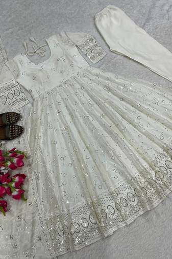 White anarkali dress