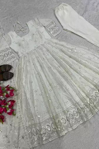 White anarkali dress