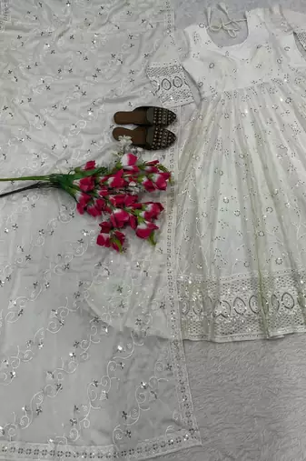 White anarkali dress