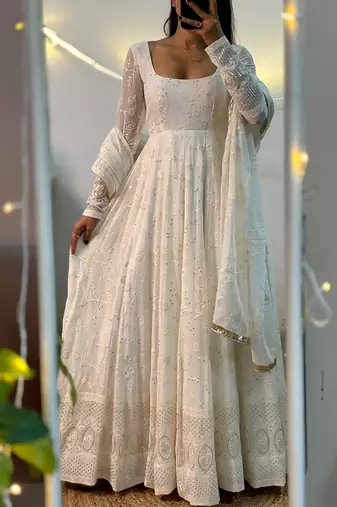 White anarkali dress