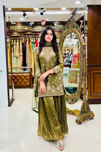 Olive green embroidered kurta