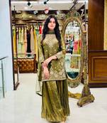 Olive green embroidered kurta