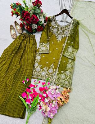 Olive green embroidered kurta 2