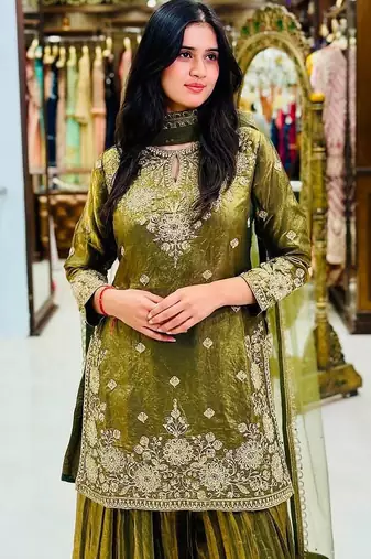 Olive green embroidered kurta