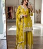 Yellow floral kurta sharara set