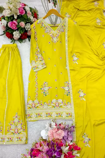 Yellow floral kurta sharara set