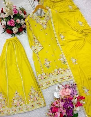 Yellow floral kurta sharara set 3