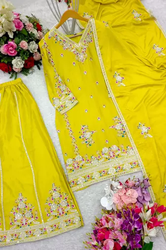 Yellow floral kurta sharara set