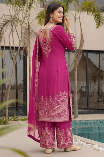 Rani-pink embroidered kurta set