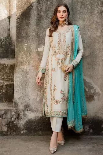 White embroidered suit set