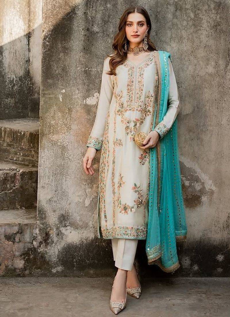 White embroidered suit set