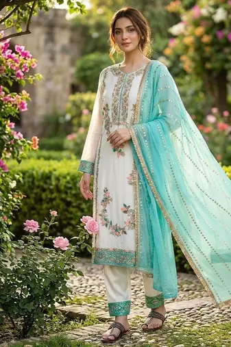 White embroidered suit set
