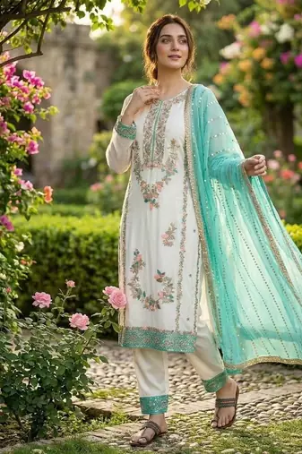 White embroidered suit set