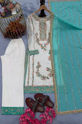 White embroidered suit set