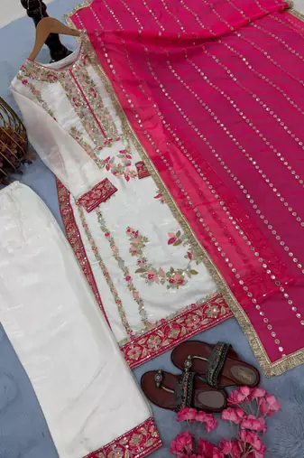 White embroidered suit set