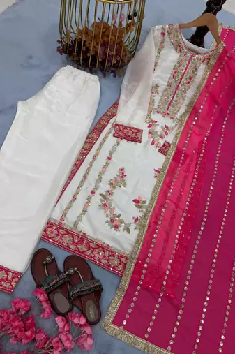 White embroidered suit set