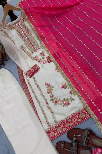 White embroidered suit set