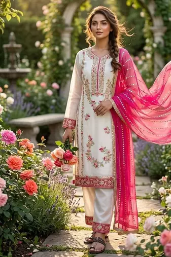 White embroidered suit set