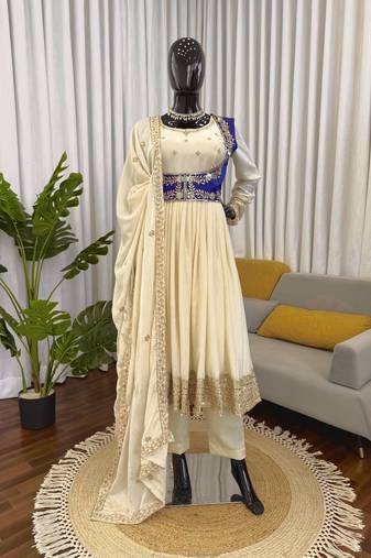 Cream anarkali suit