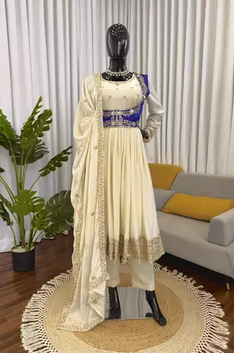 Cream anarkali suit