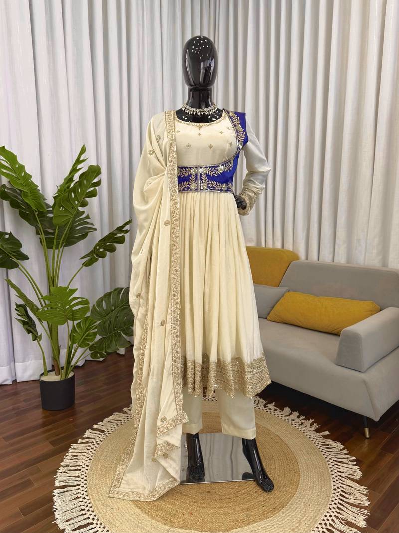 Cream anarkali suit