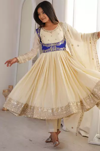 Cream anarkali suit