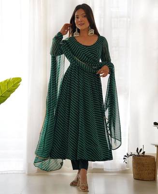 Dark-green printed kurta set 1